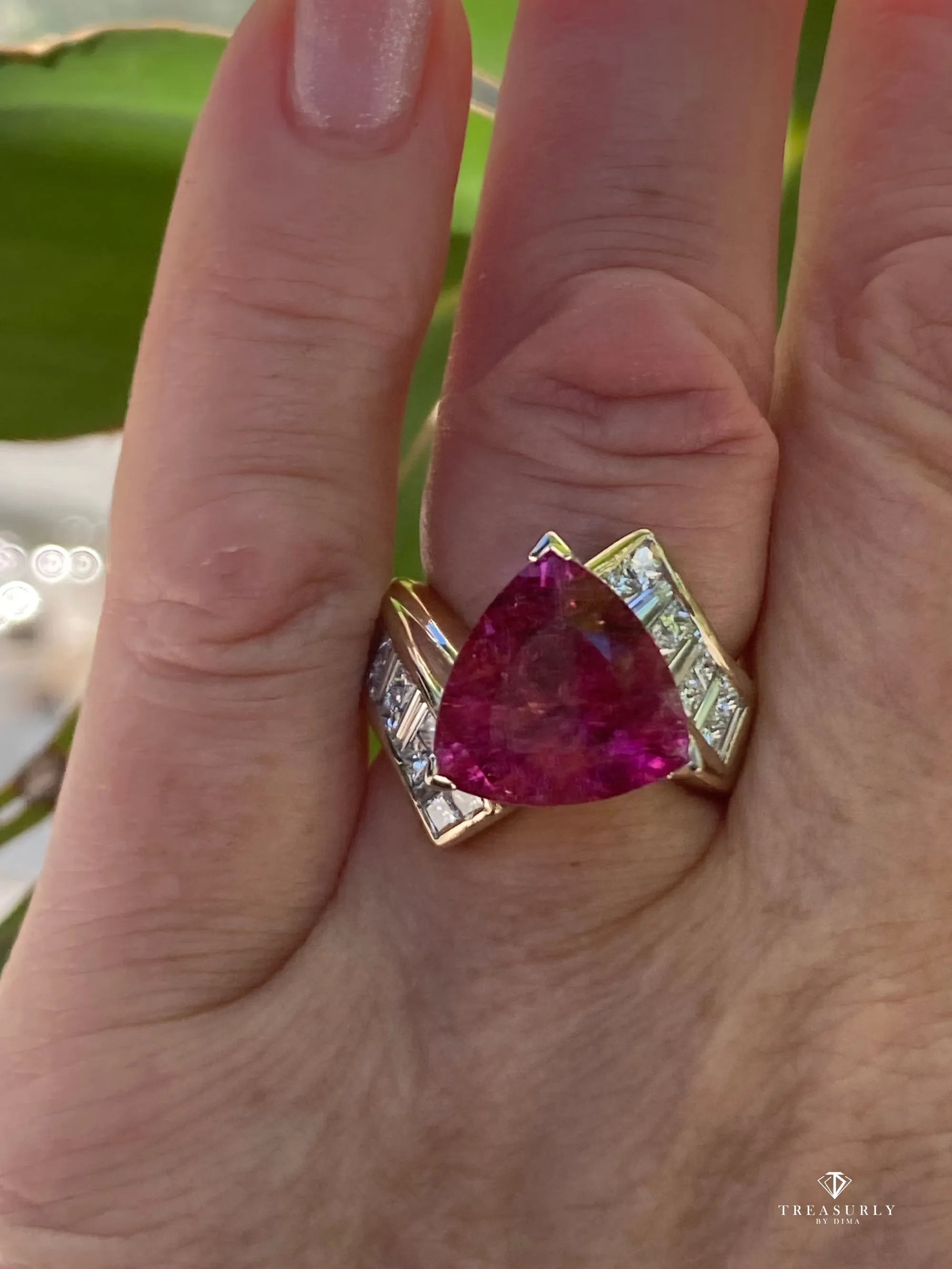 GIA 6.59ct Natural RUBELLITE Tourmaline Diamond 18k Yellow Gold Vintage Ring