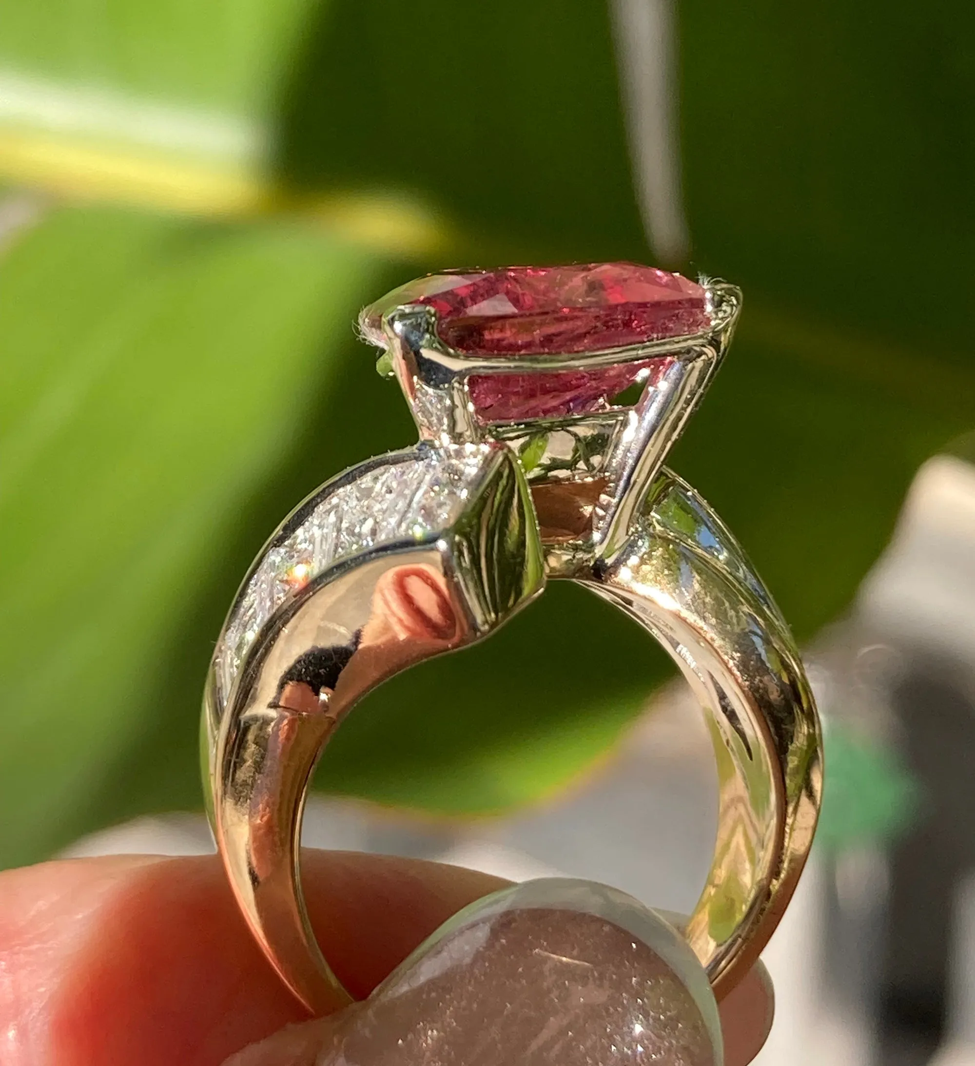 GIA 6.59ct Natural RUBELLITE Tourmaline Diamond 18k Yellow Gold Vintage Ring