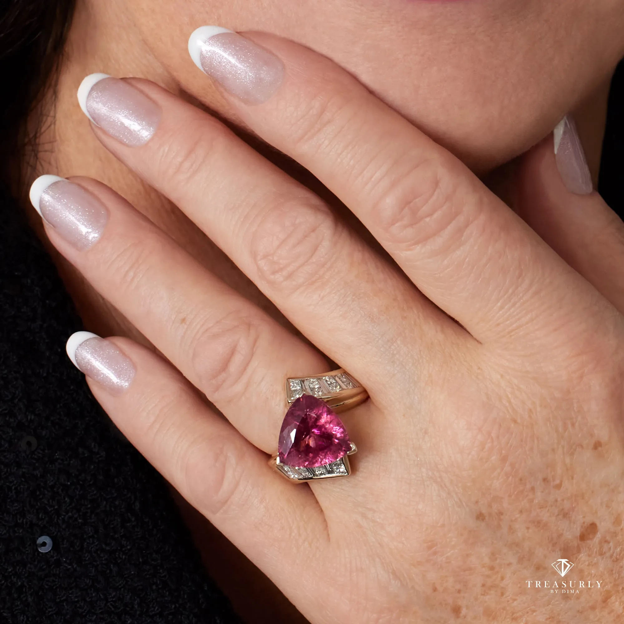 GIA 6.59ct Natural RUBELLITE Tourmaline Diamond 18k Yellow Gold Vintage Ring