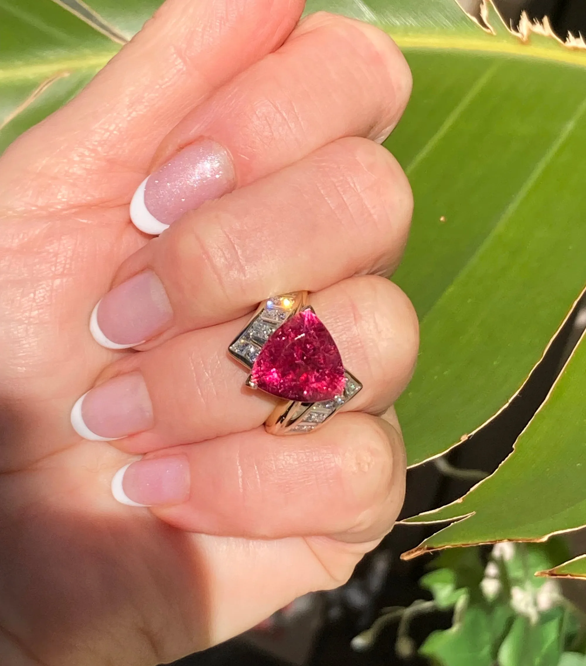 GIA 6.59ct Natural RUBELLITE Tourmaline Diamond 18k Yellow Gold Vintage Ring
