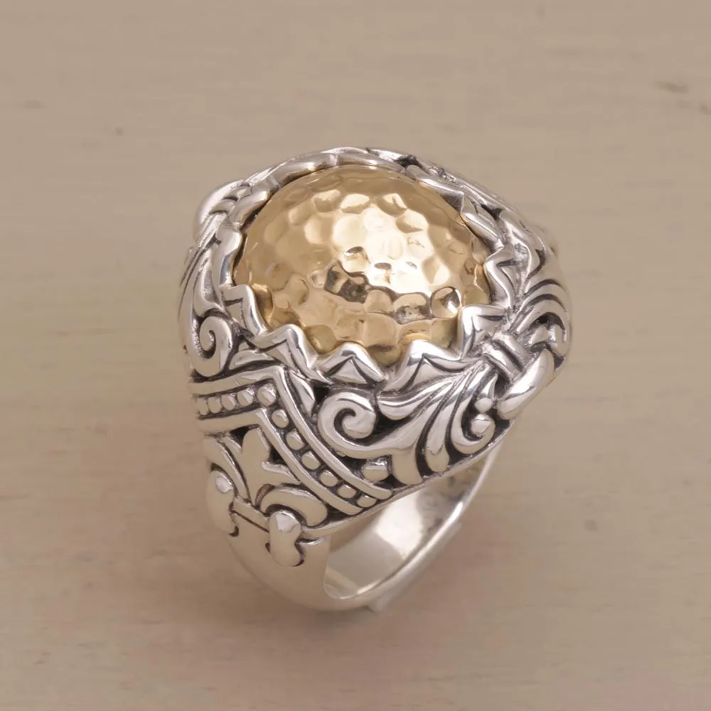 Gold Accent Sterling Silver Cocktail Ring from Bali - Altar Gift | NOVICA