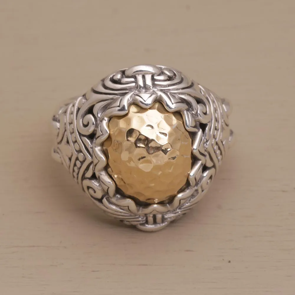 Gold Accent Sterling Silver Cocktail Ring from Bali - Altar Gift | NOVICA
