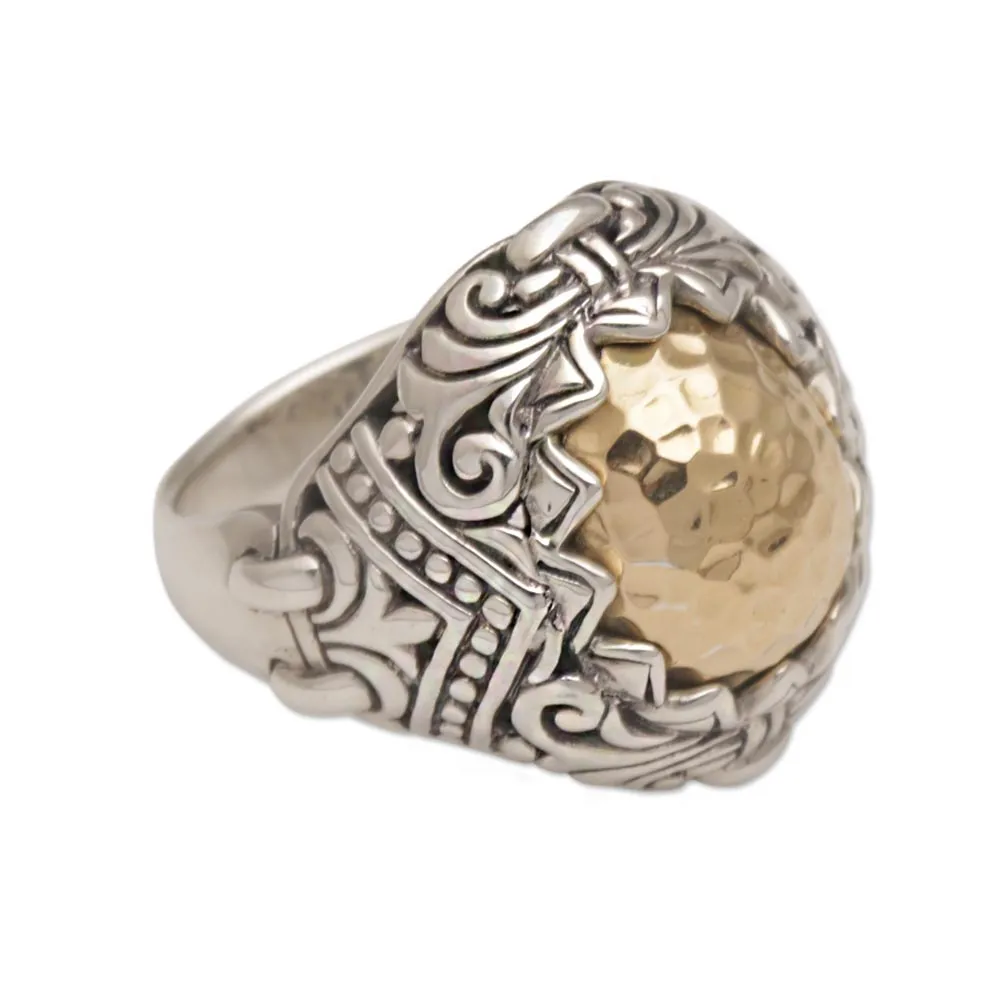 Gold Accent Sterling Silver Cocktail Ring from Bali - Altar Gift | NOVICA