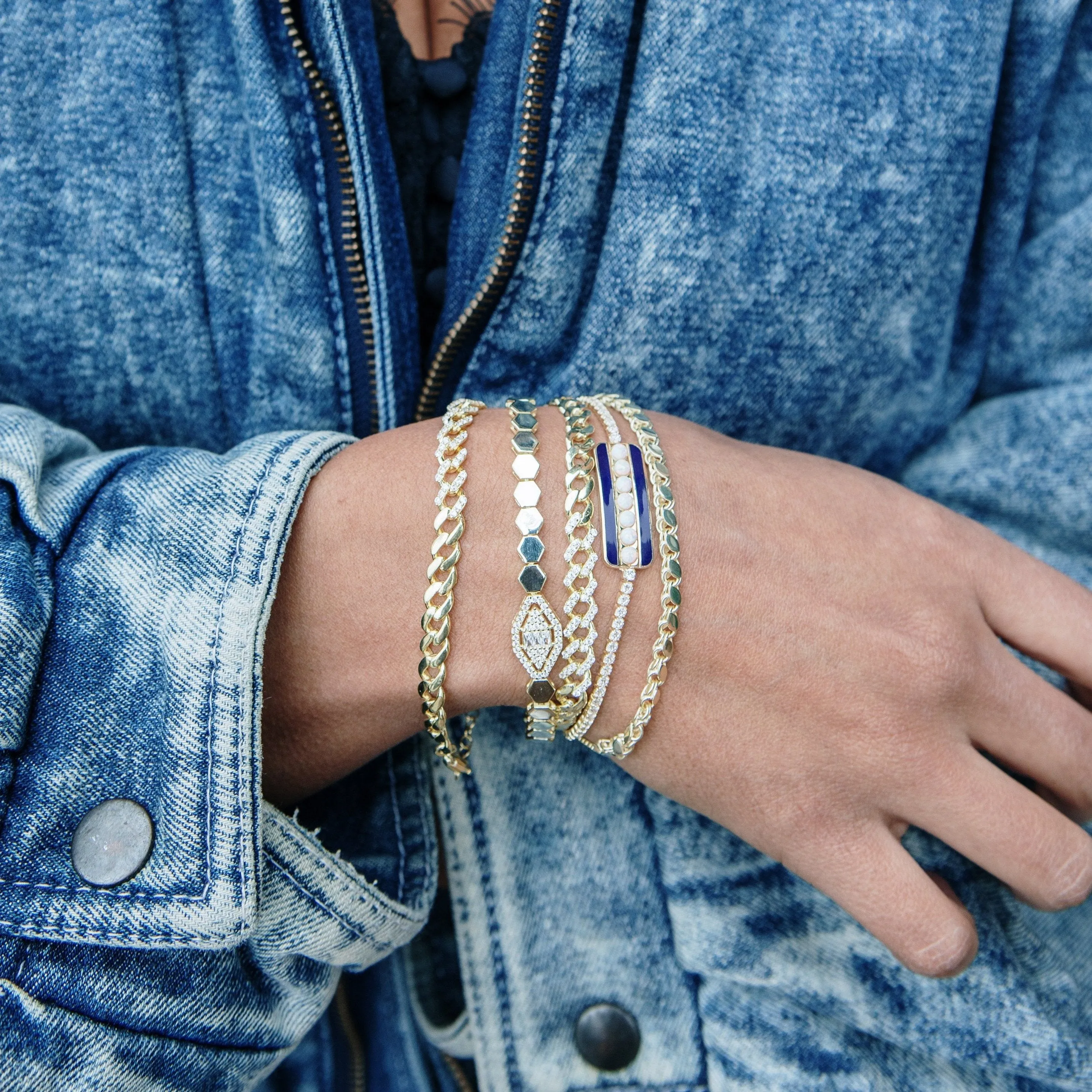 Gold Hex and Crystal Bracelet