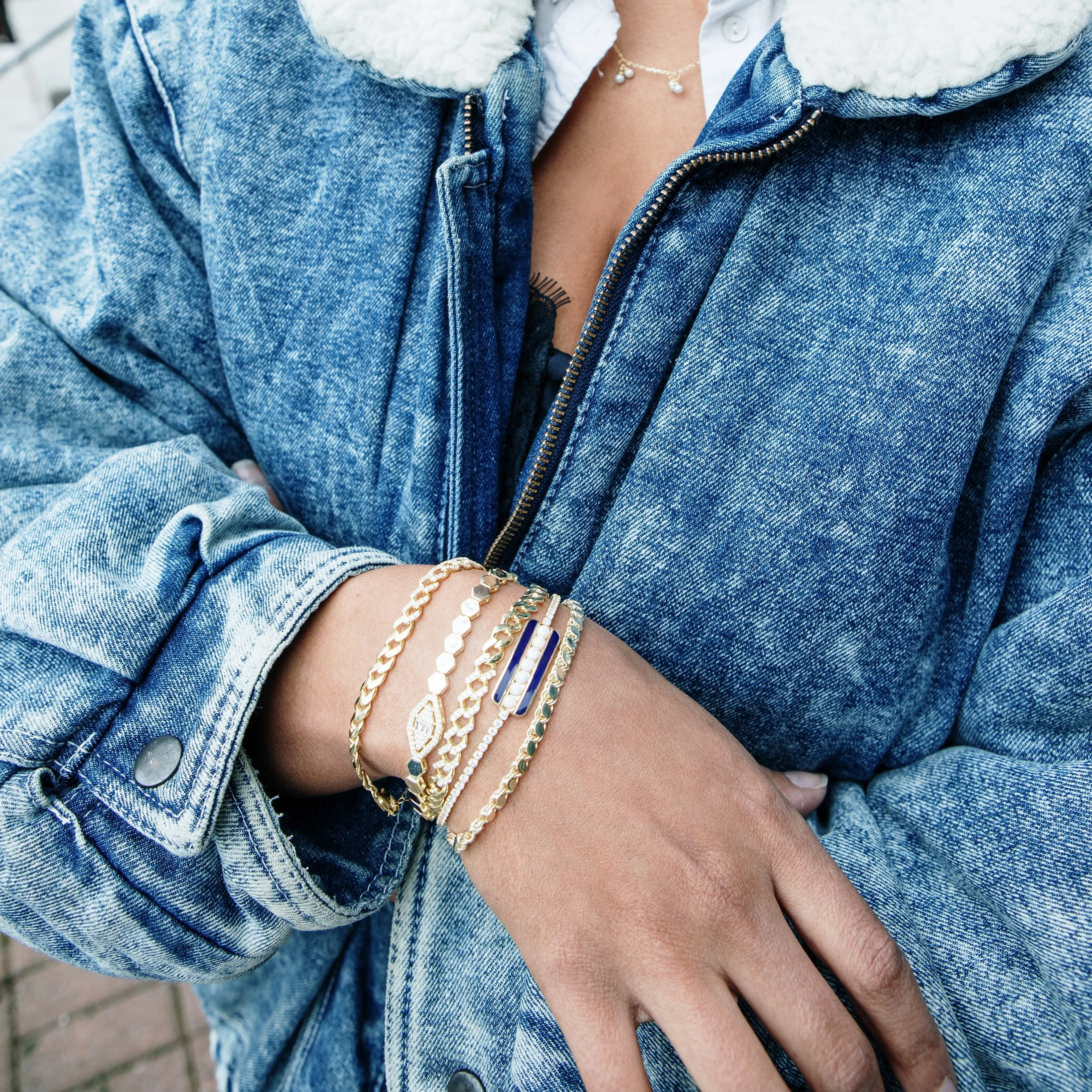 Gold Hex and Crystal Bracelet