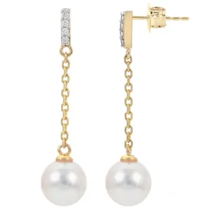 Gold Pearl and Diamond Earrings