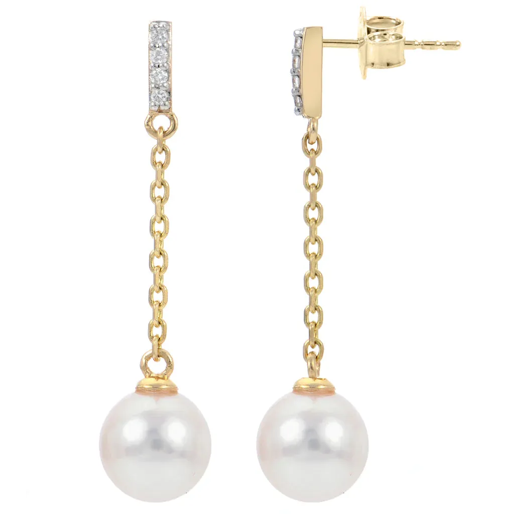 Gold Pearl and Diamond Earrings
