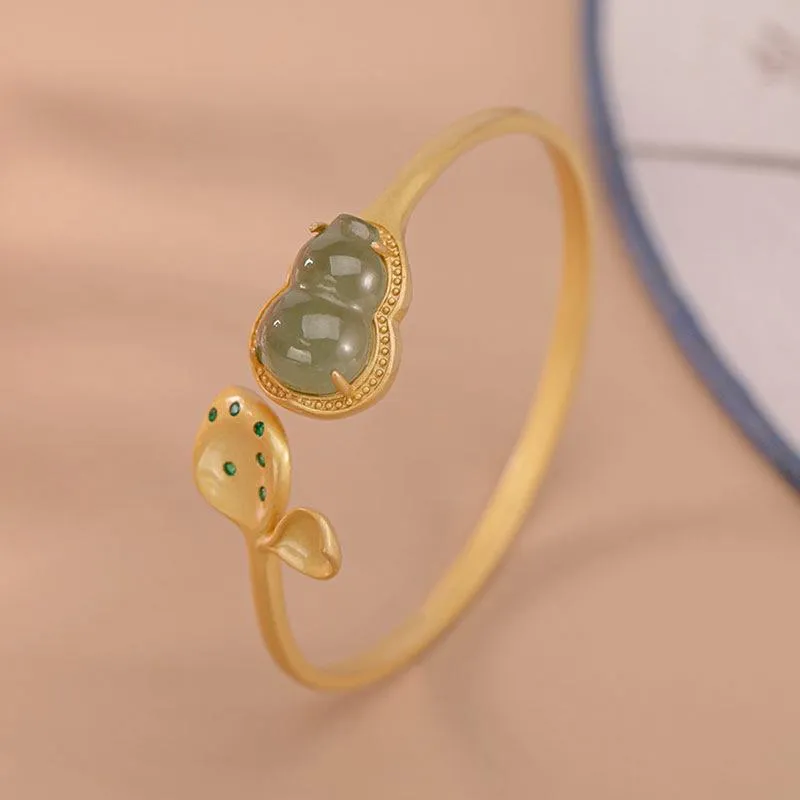 Gourd Shape Jade Bead Chinese Style Gilding Bracelet