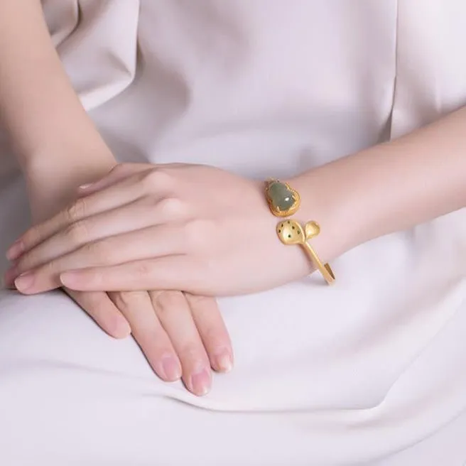 Gourd Shape Jade Bead Chinese Style Gilding Bracelet