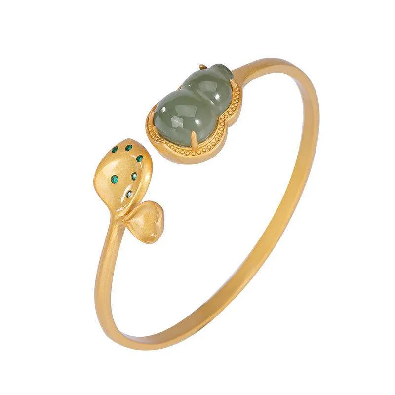 Gourd Shape Jade Bead Chinese Style Gilding Bracelet