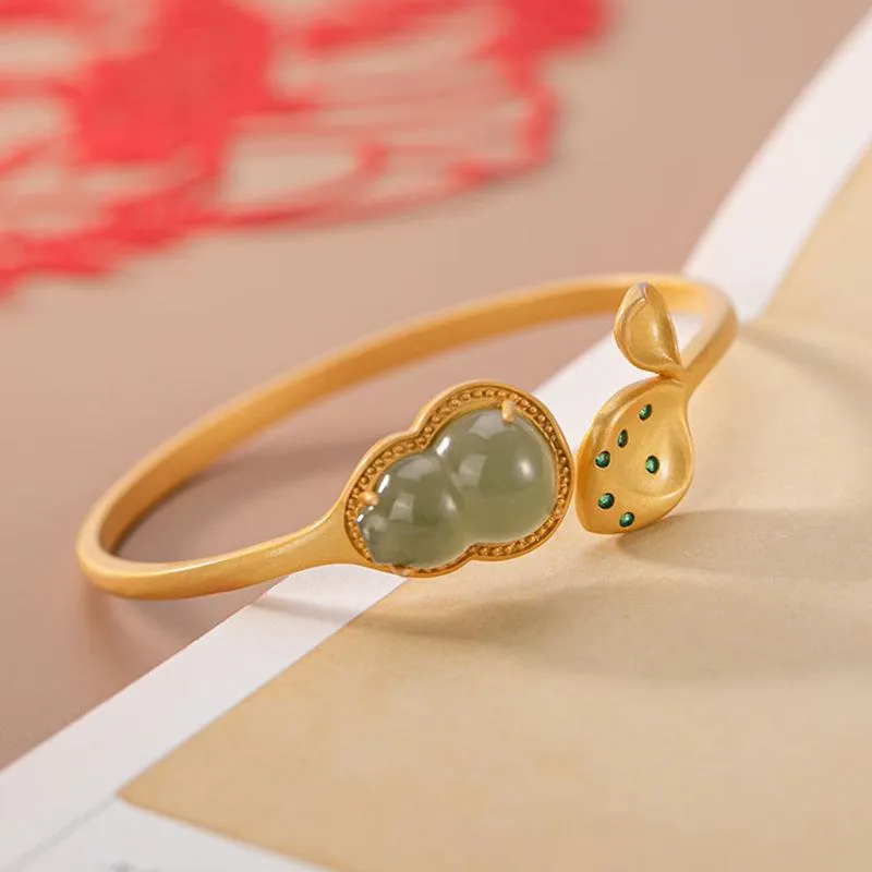 Gourd Shape Jade Bead Chinese Style Gilding Bracelet