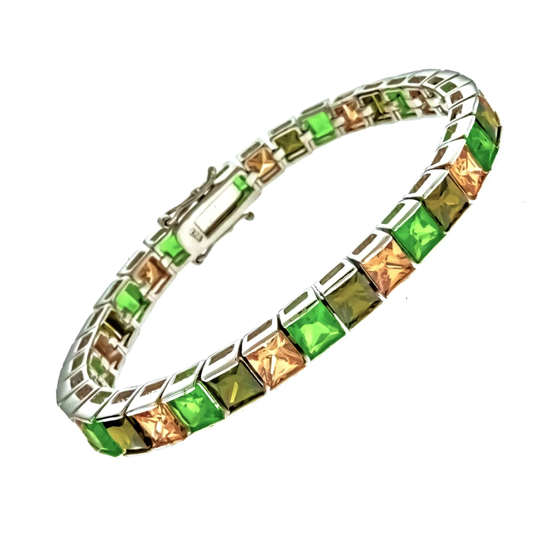Green CZ and Champagne Princess Cut Bracelet