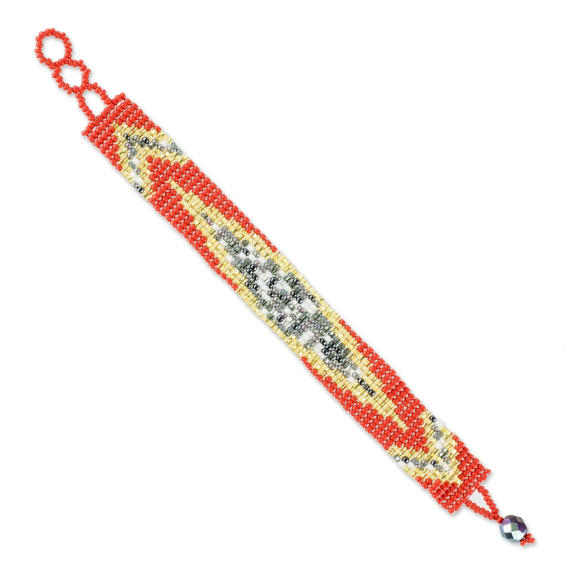 Hand Crafted Glass Beaded Bracelet - Banner in Red | NOVICA