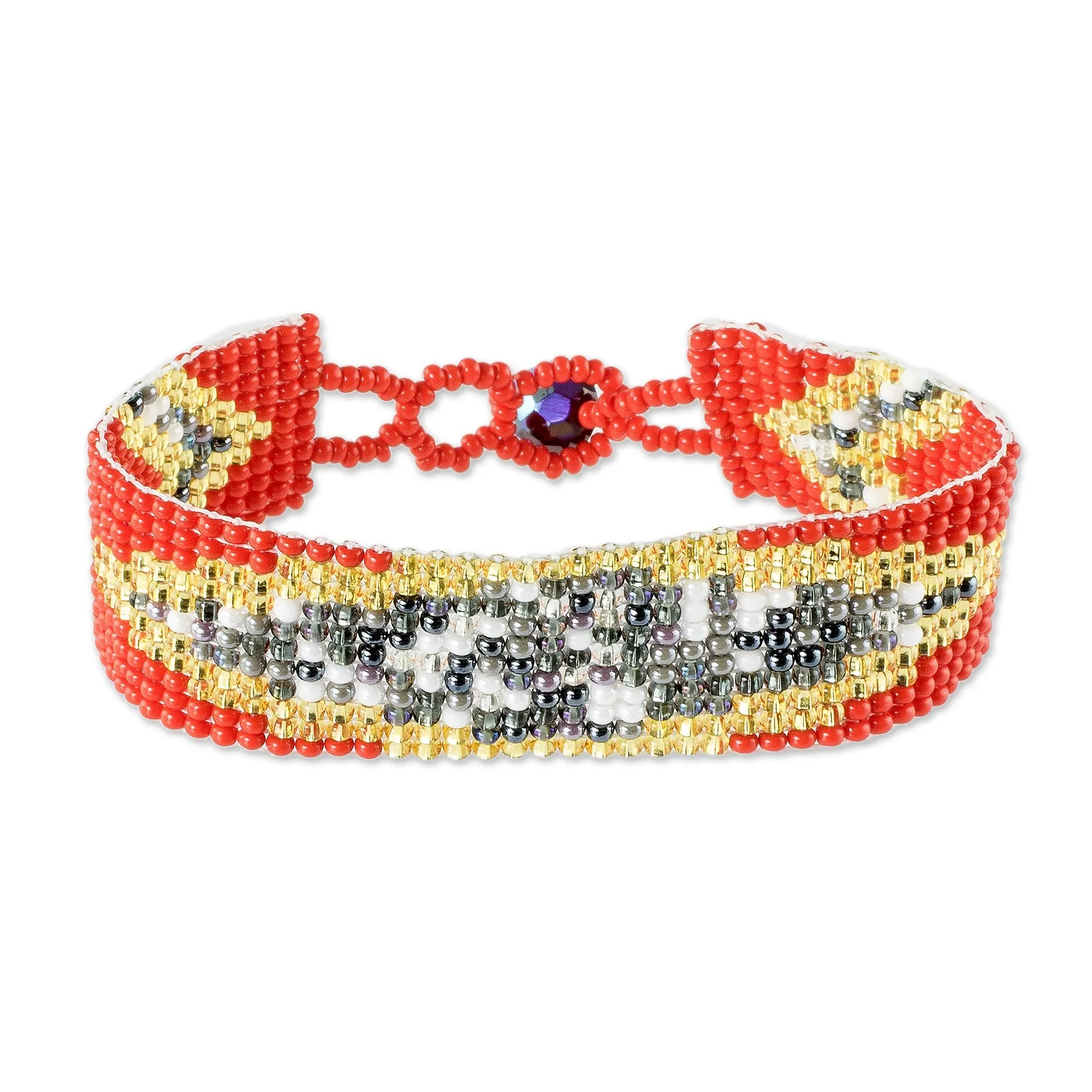 Hand Crafted Glass Beaded Bracelet - Banner in Red | NOVICA