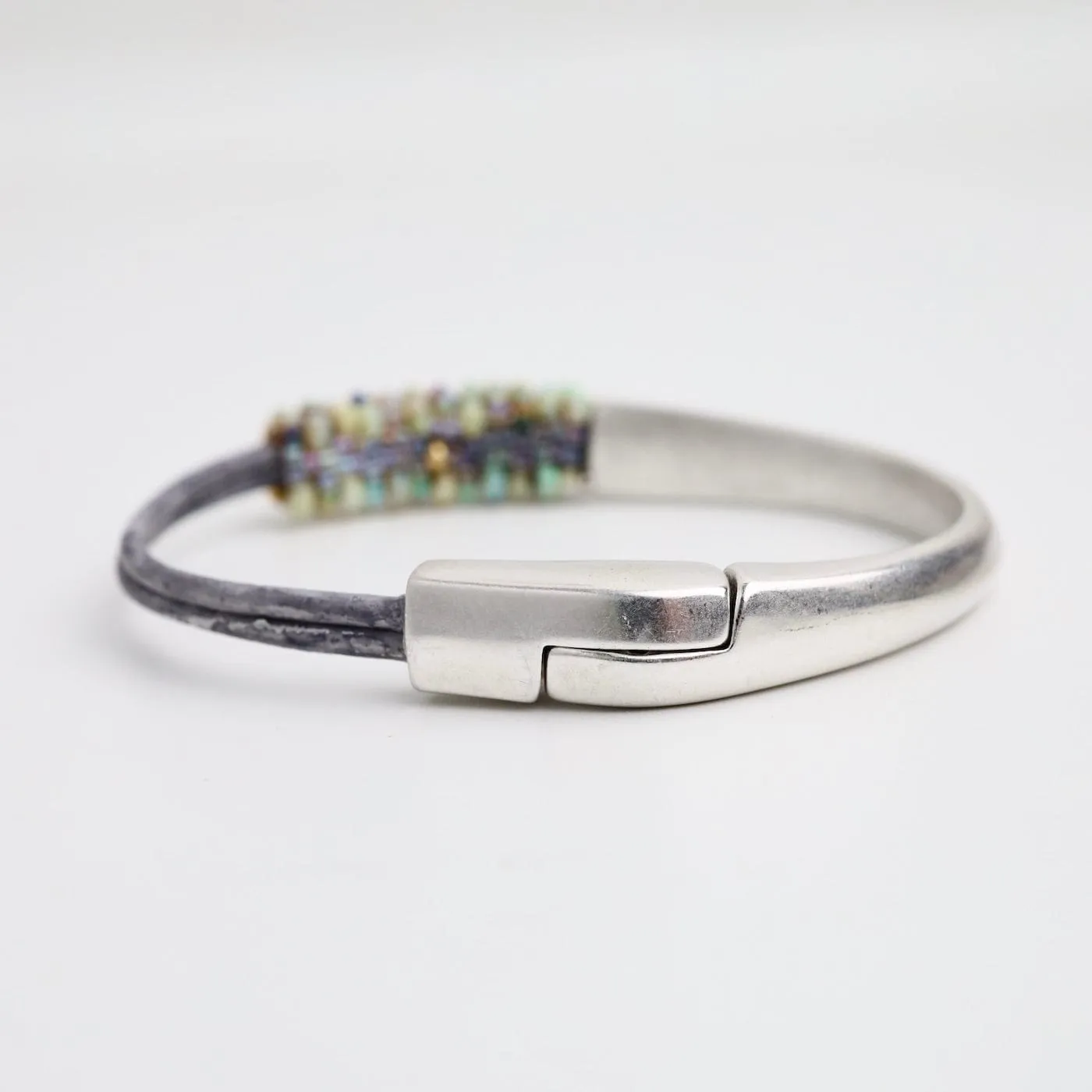 Hand Stitched Mexican Opal Half Cuff Bracelet