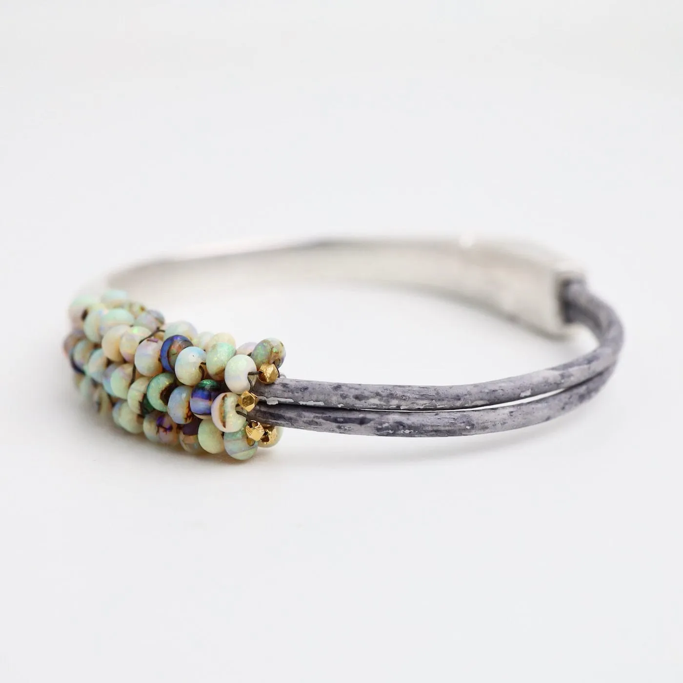 Hand Stitched Mexican Opal Half Cuff Bracelet
