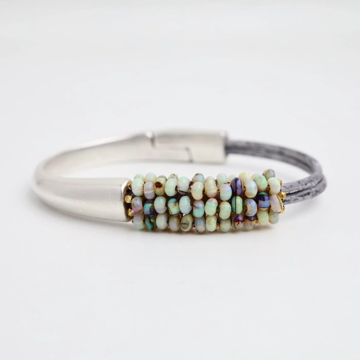 Hand Stitched Mexican Opal Half Cuff Bracelet