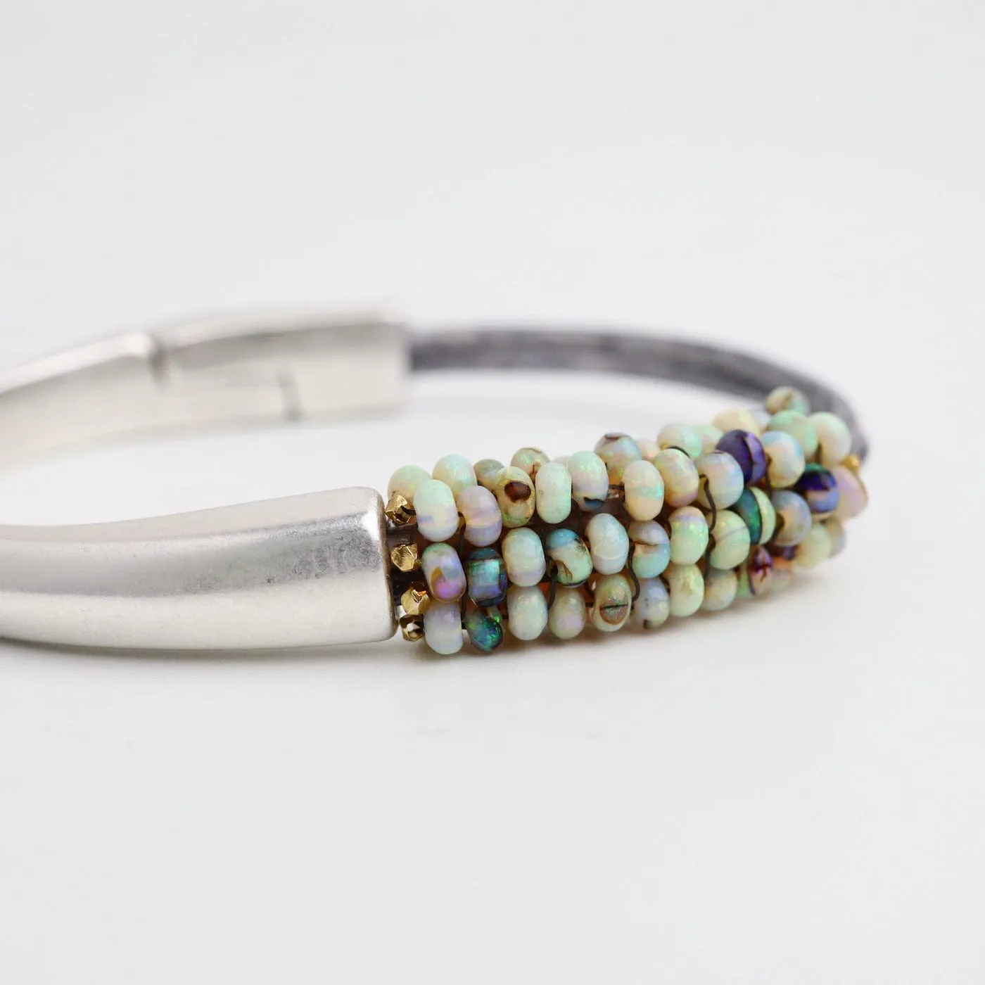 Hand Stitched Mexican Opal Half Cuff Bracelet