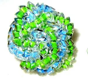 Japanese-Made Blue and Green Seed Bead Demi-Parure: Necklace/Earrings