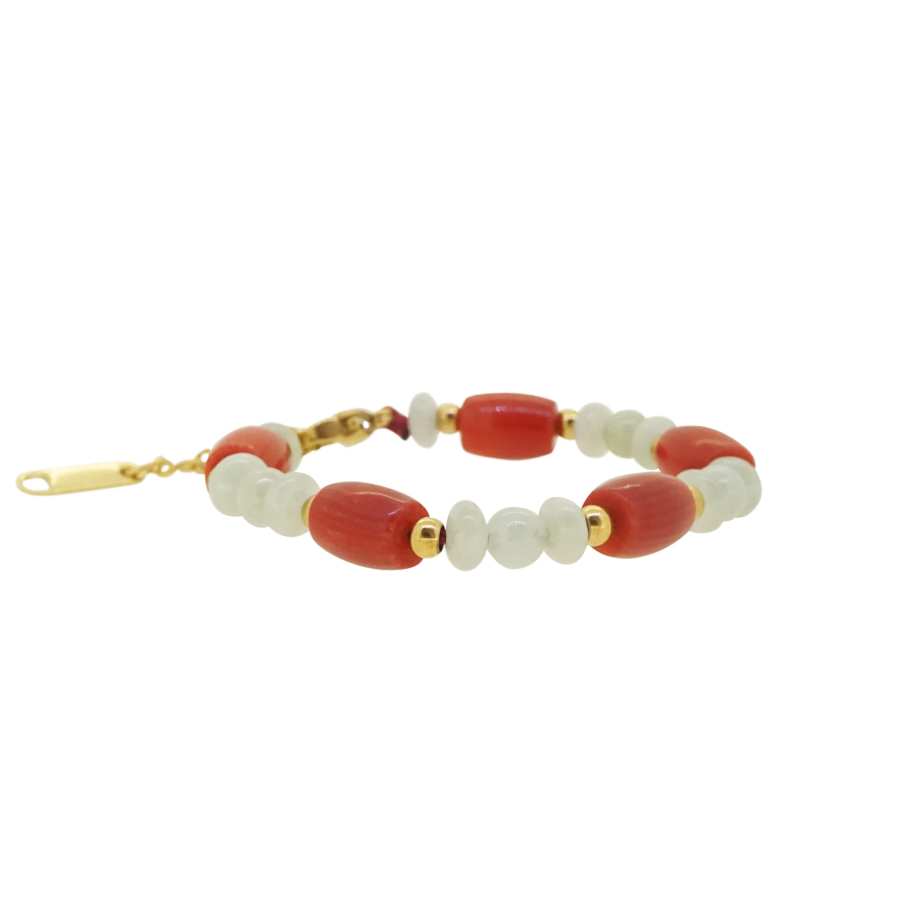 Japanese Red Coral Barrel and Burma Jade (For Baby)