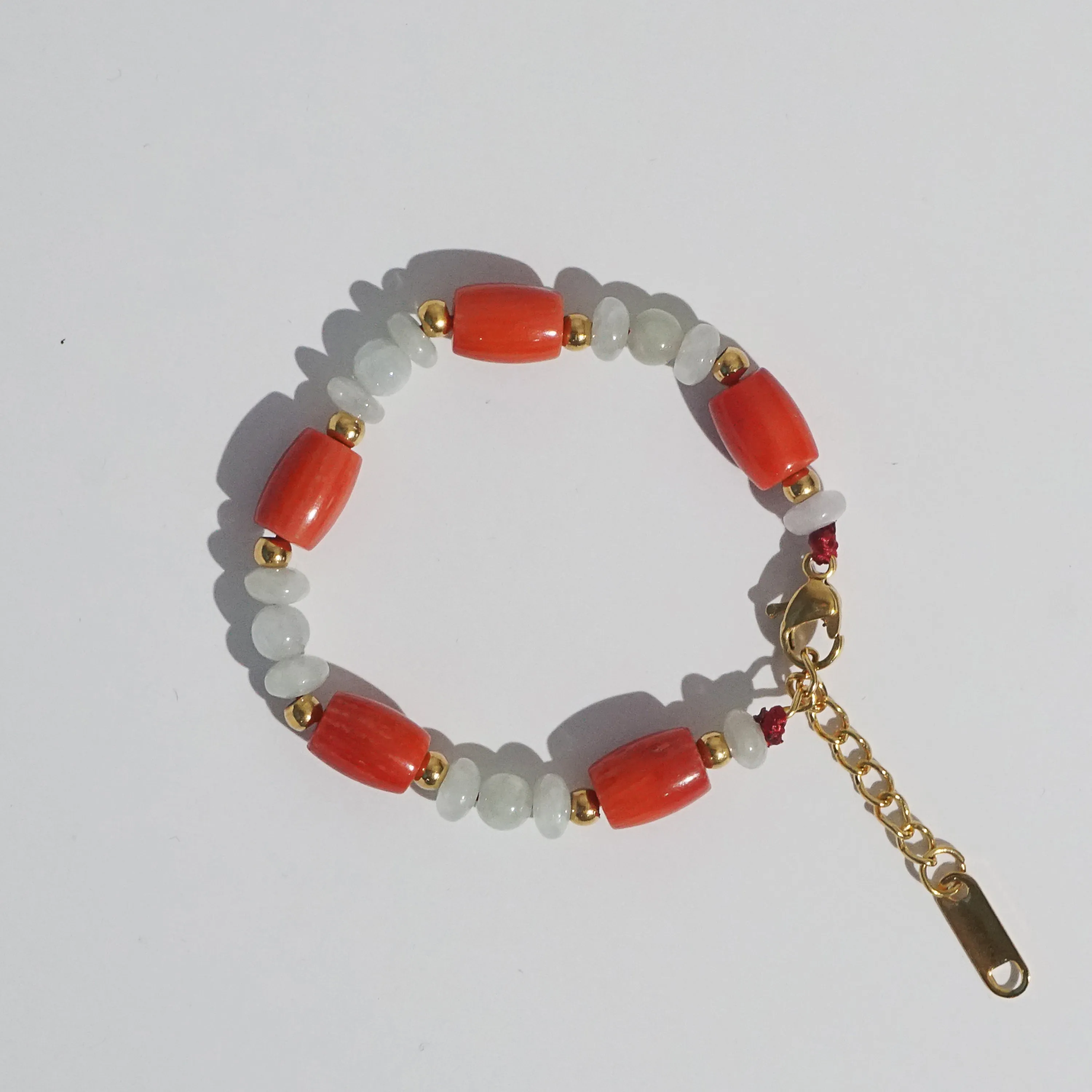 Japanese Red Coral Barrel and Burma Jade (For Baby)
