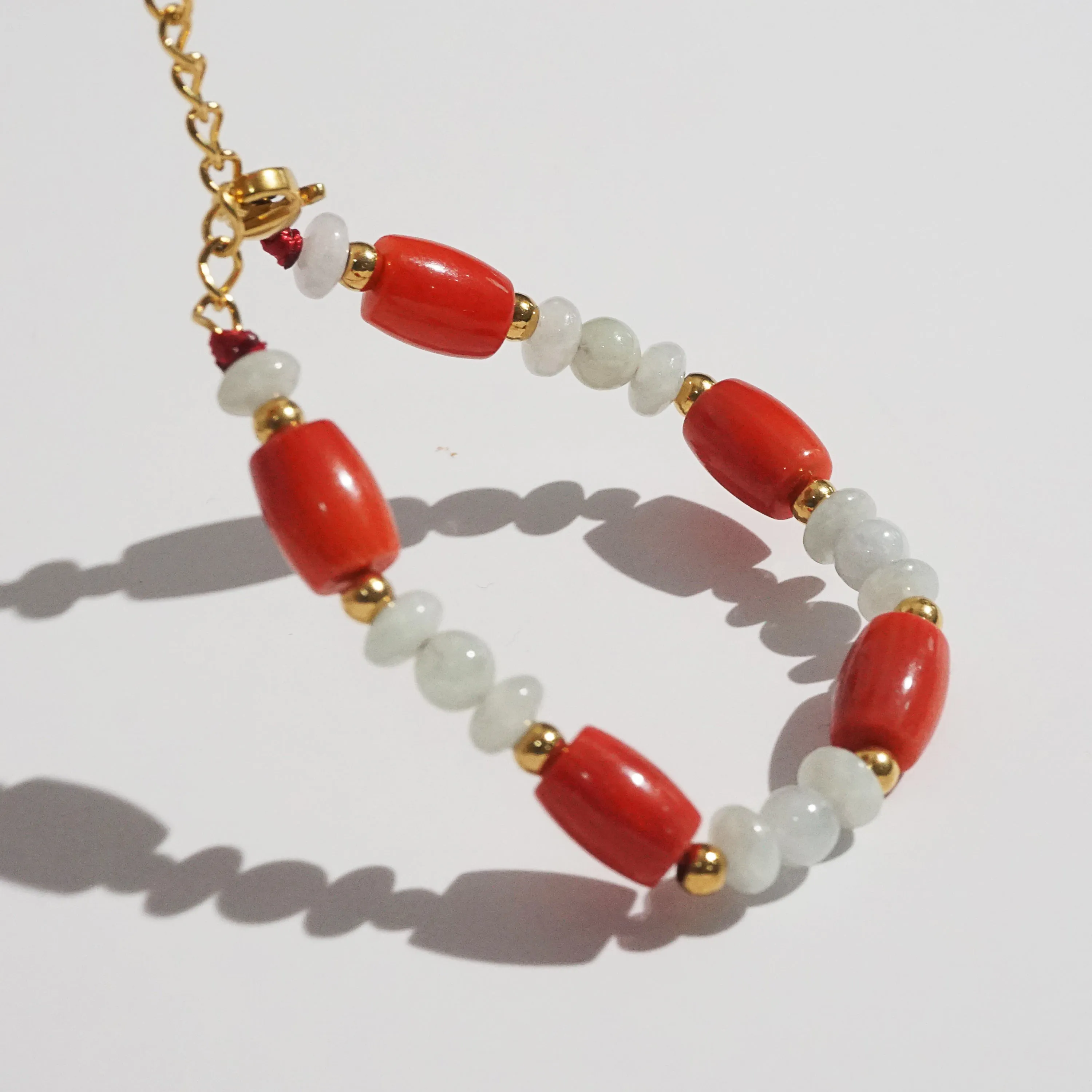 Japanese Red Coral Barrel and Burma Jade (For Baby)