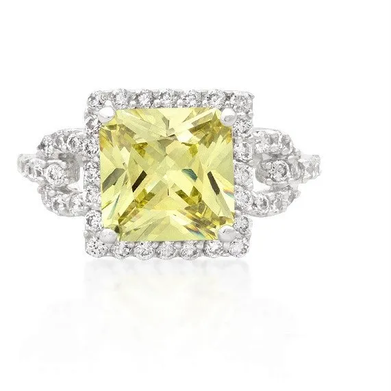 Kara Canary Yellow Princess Cut Halo Cocktail Ring | 6ct