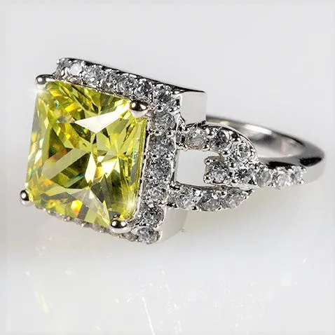 Kara Canary Yellow Princess Cut Halo Cocktail Ring | 6ct