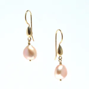 Keshi Pearl Gold Hook Earrings Pink Pearl