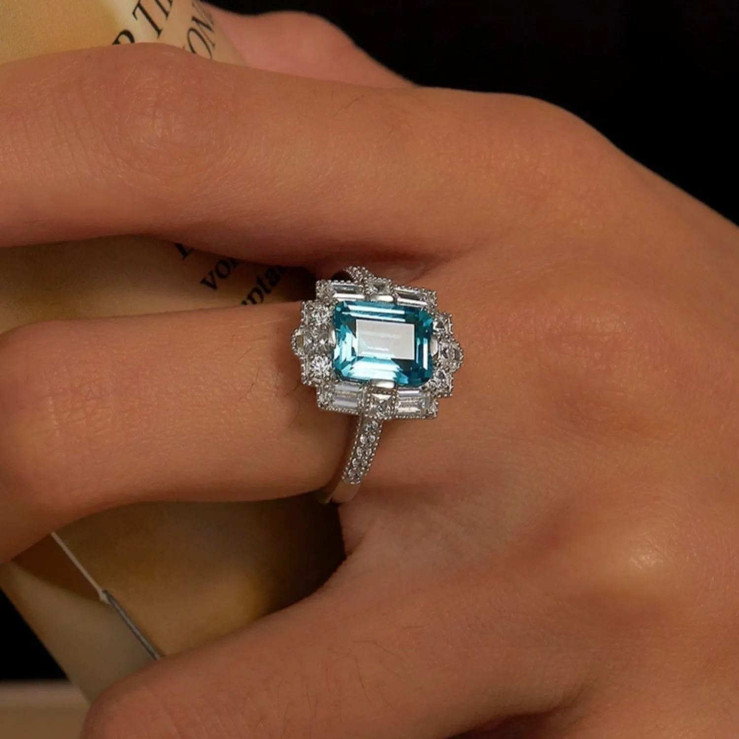 Lafonn Fancy Lab-Grown Sapphire Halo Teal Sapphire Ring