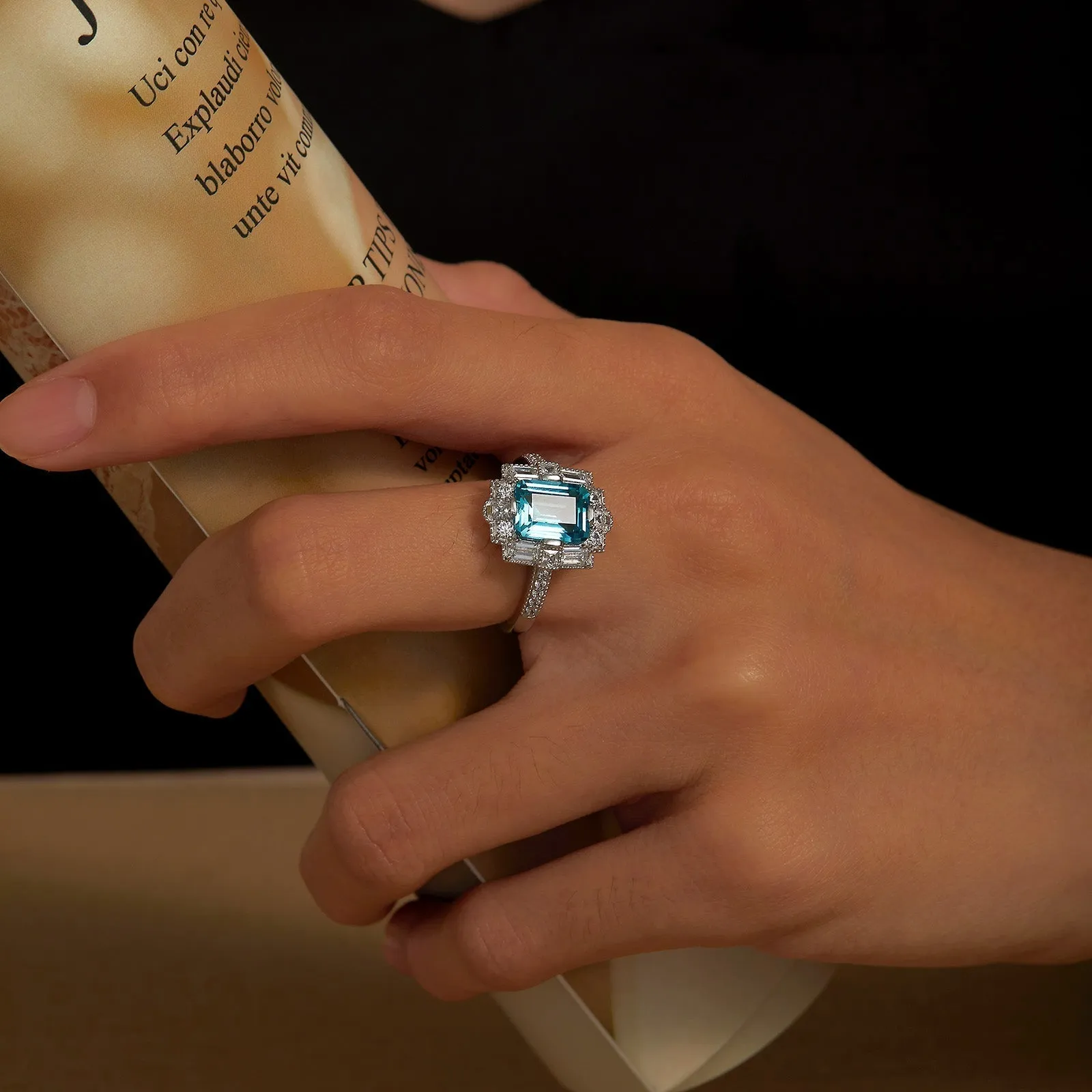 Lafonn Fancy Lab-Grown Sapphire Halo Teal Sapphire Ring