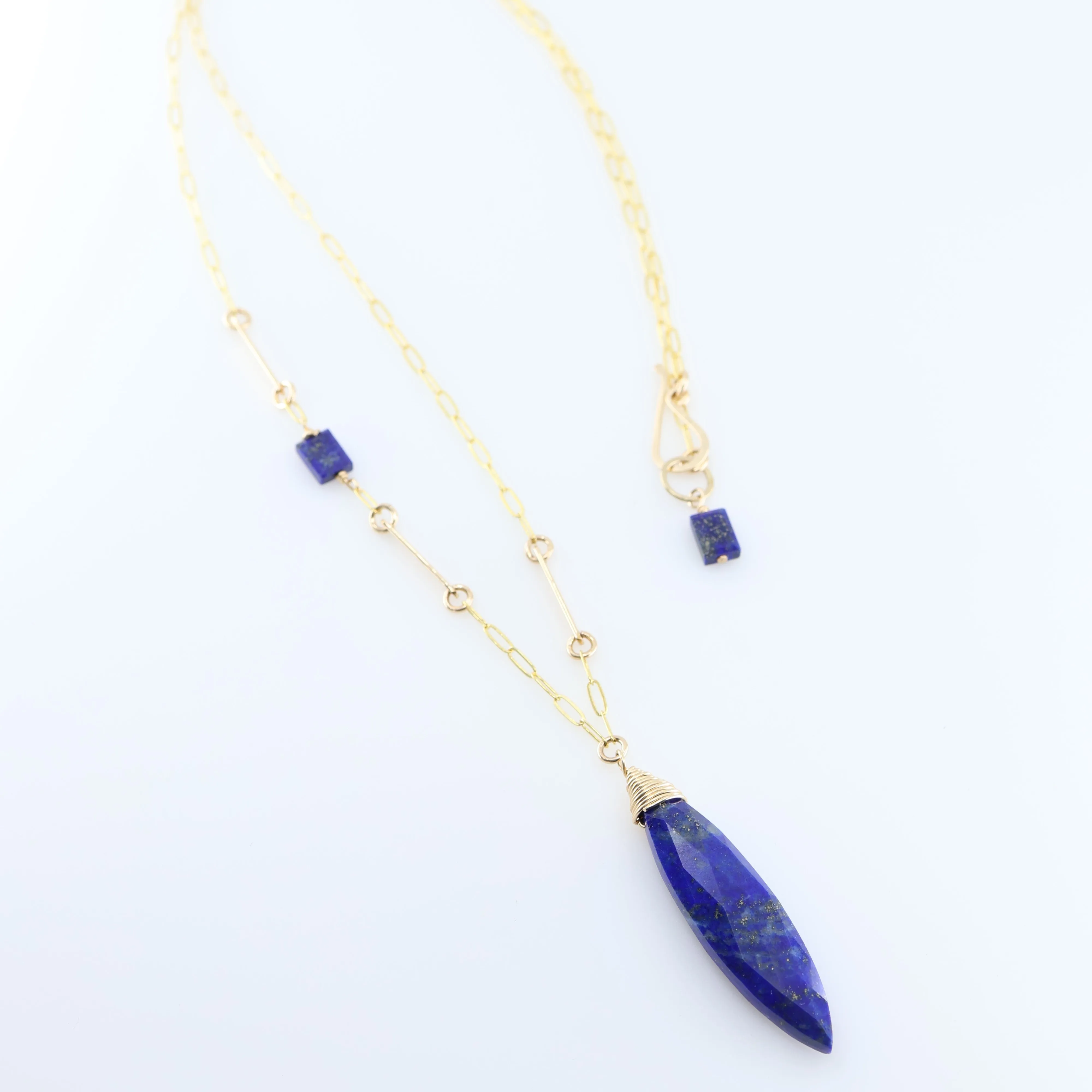 Lapis Lazuli Marquis Cut Gemstone Necklace with Asymmetrical Gemstone and Forged Accent