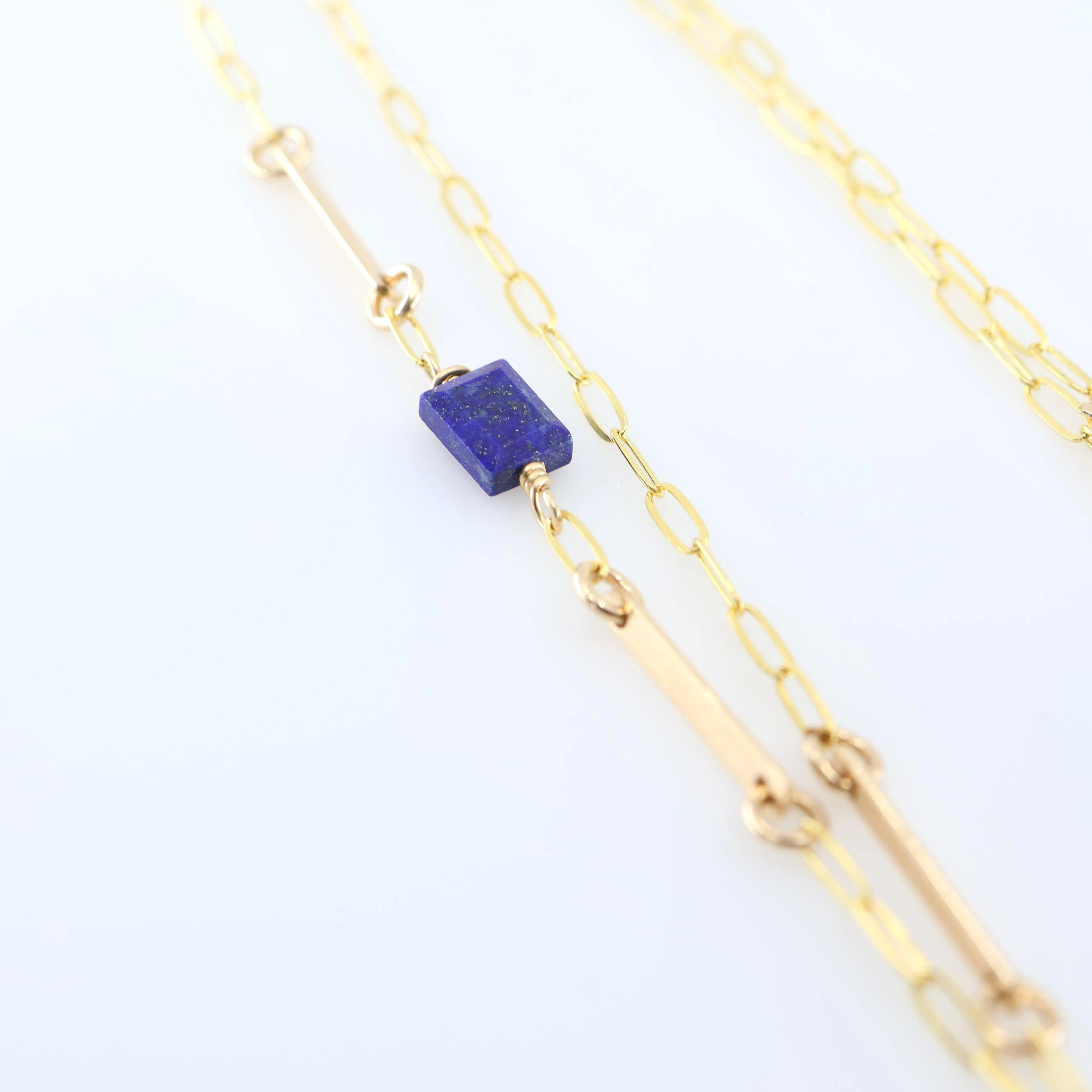 Lapis Lazuli Marquis Cut Gemstone Necklace with Asymmetrical Gemstone and Forged Accent