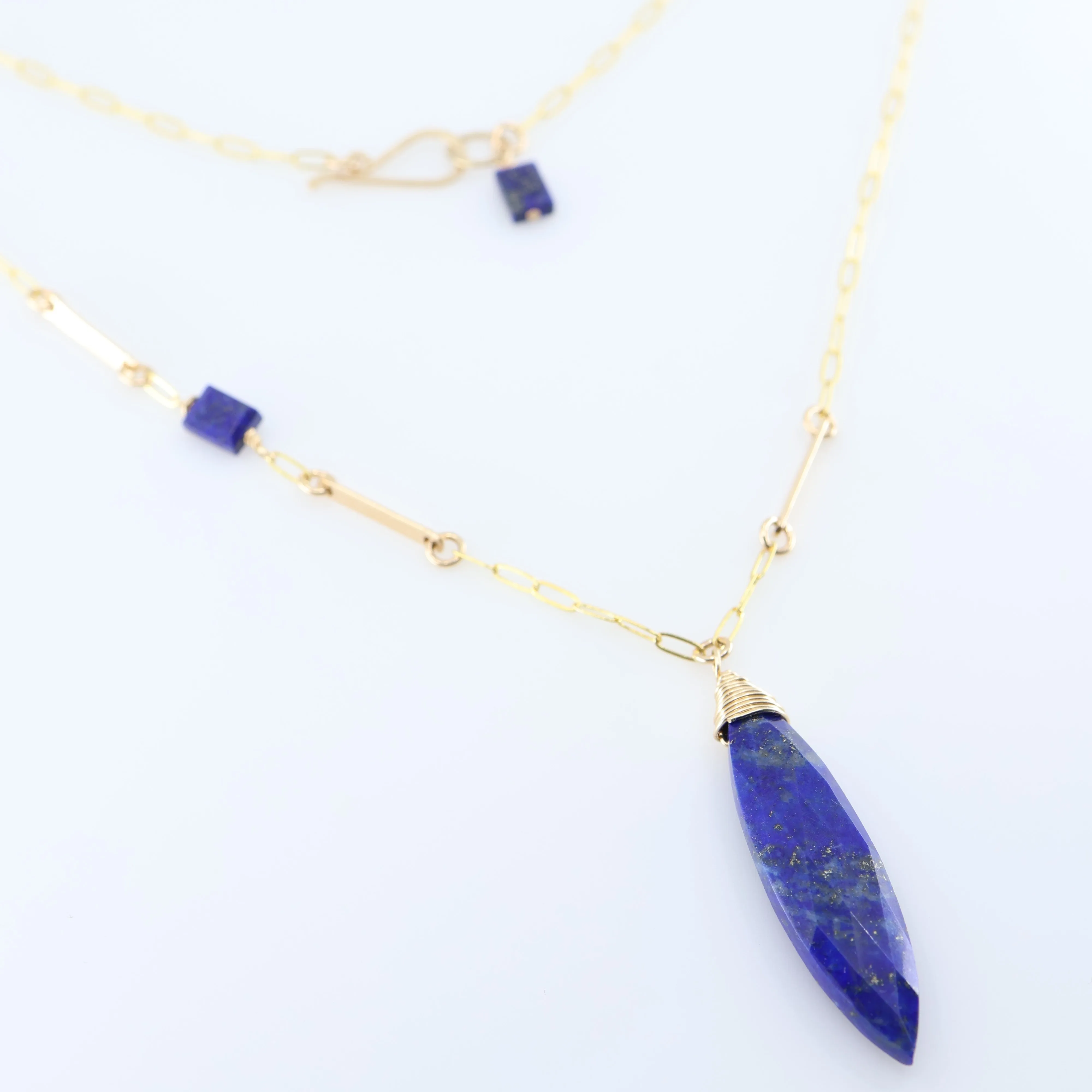 Lapis Lazuli Marquis Cut Gemstone Necklace with Asymmetrical Gemstone and Forged Accent