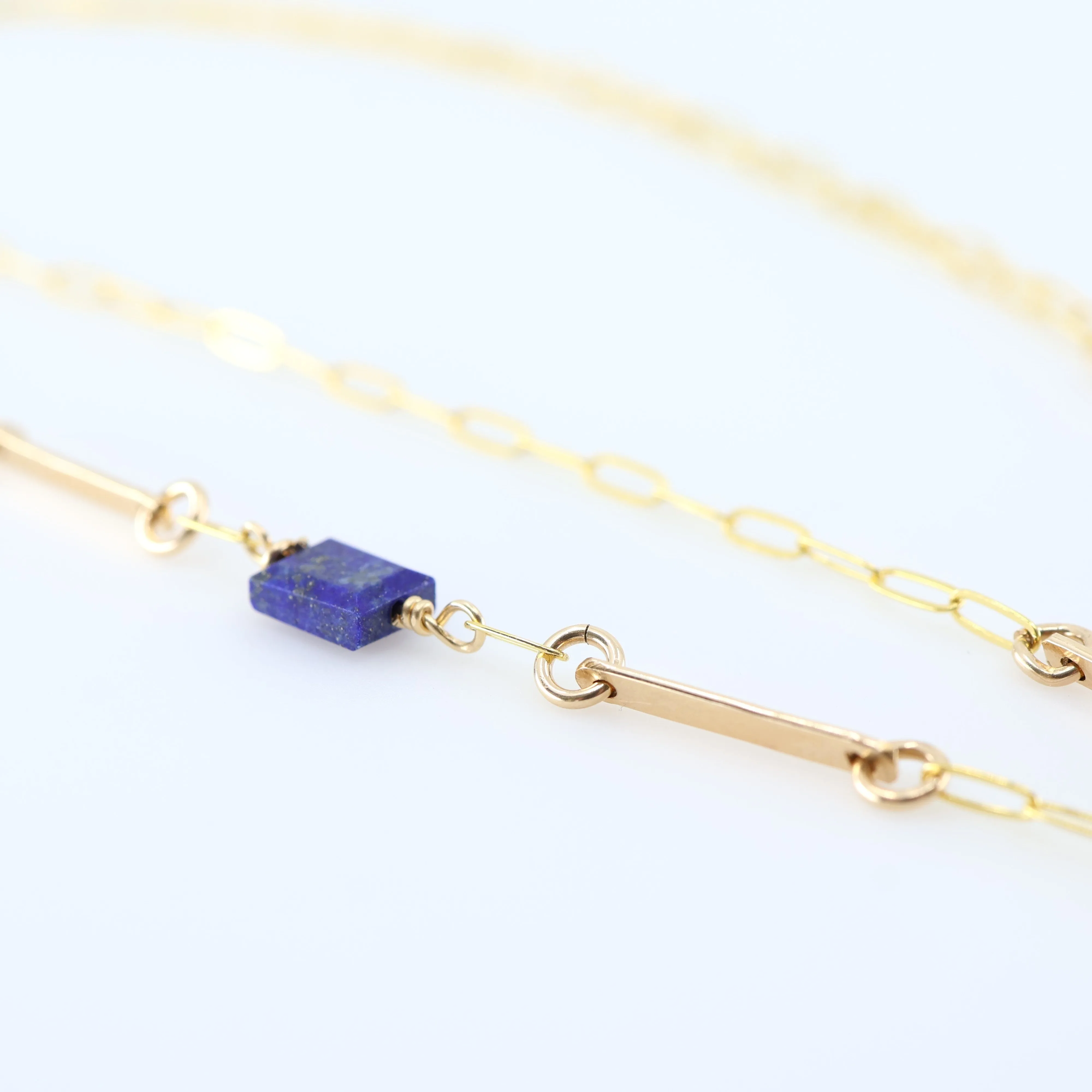Lapis Lazuli Marquis Cut Gemstone Necklace with Asymmetrical Gemstone and Forged Accent