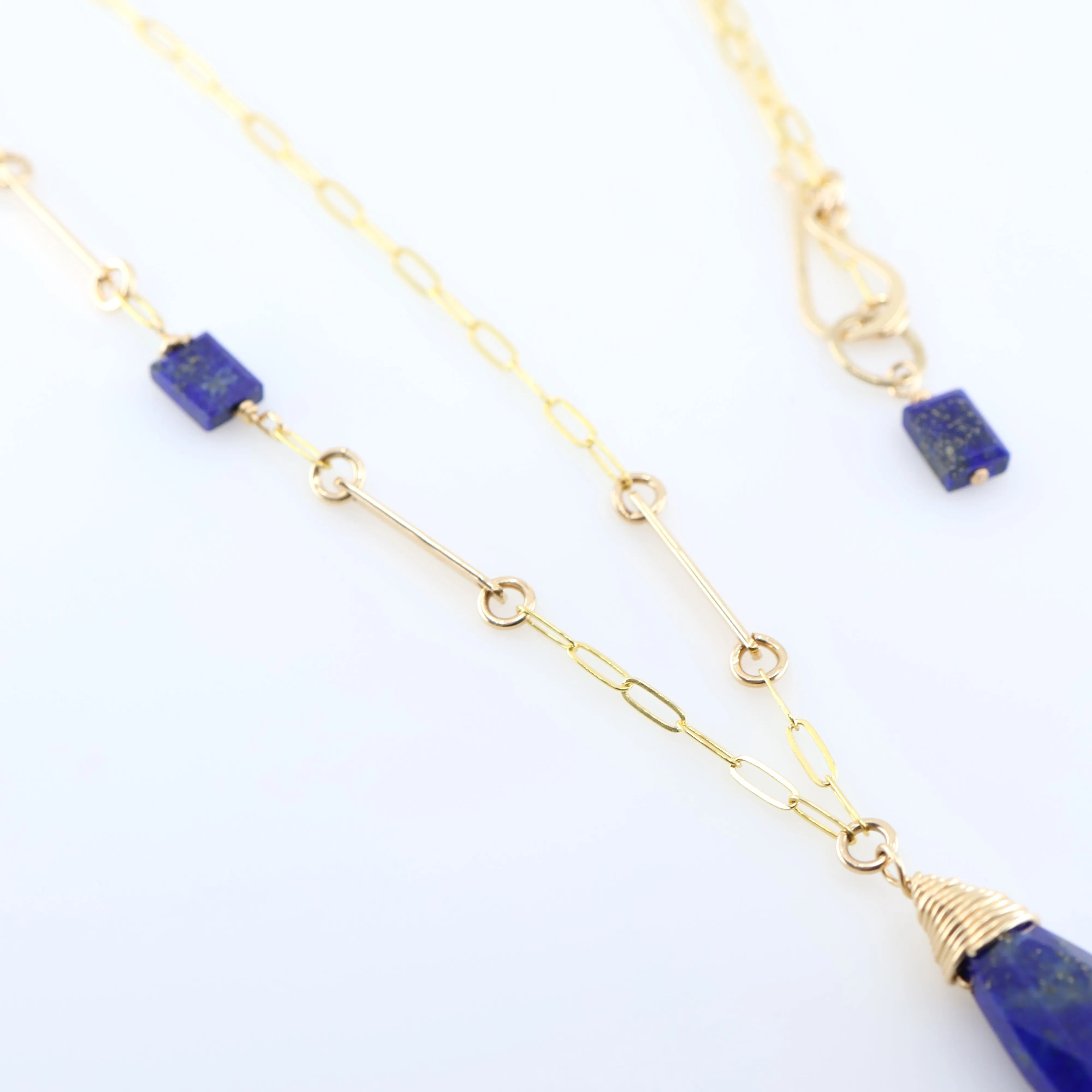 Lapis Lazuli Marquis Cut Gemstone Necklace with Asymmetrical Gemstone and Forged Accent