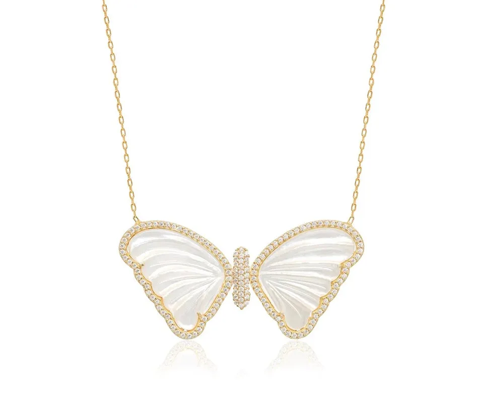 Large Mother of Pearl Butterfly Necklace
