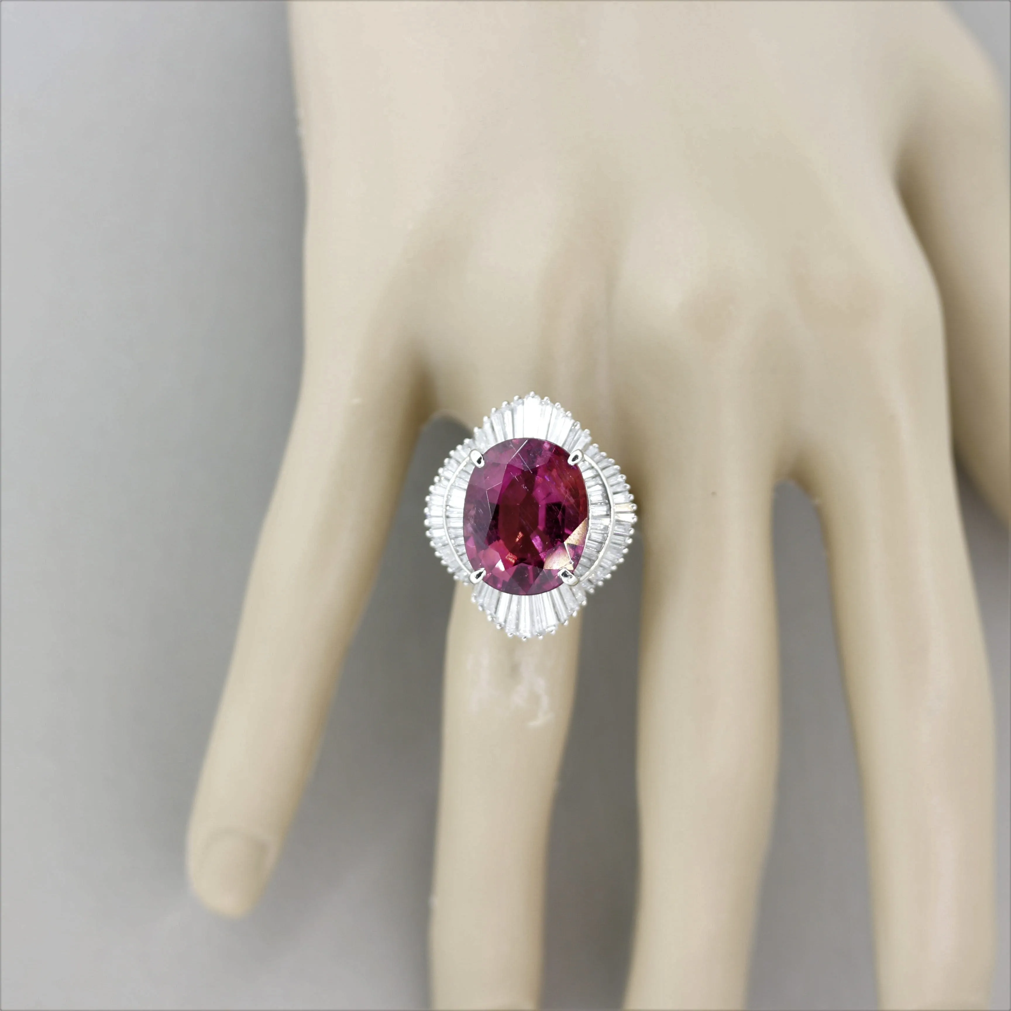 Large Pink Tourmaline Diamond Platinum Cocktail Ring