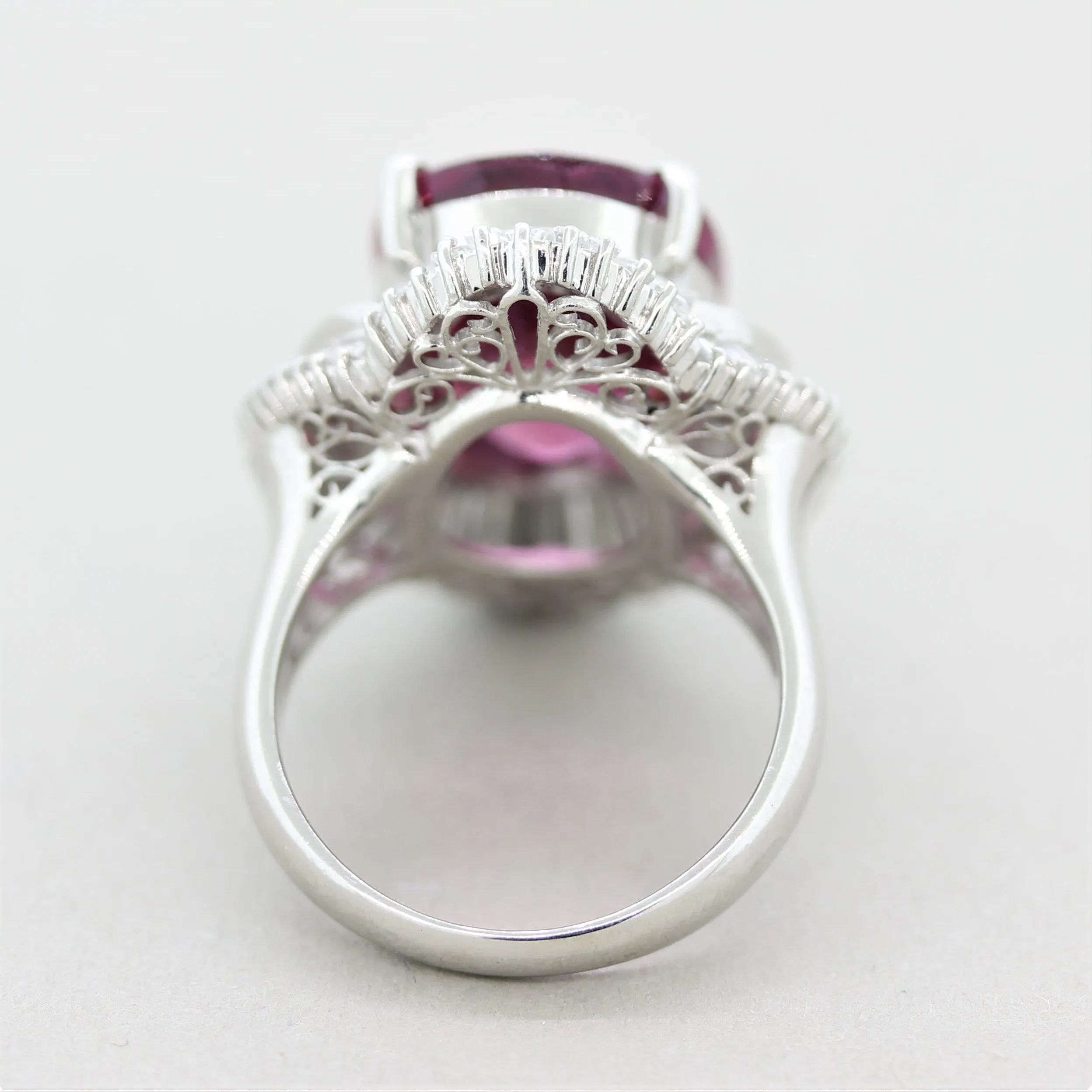 Large Pink Tourmaline Diamond Platinum Cocktail Ring