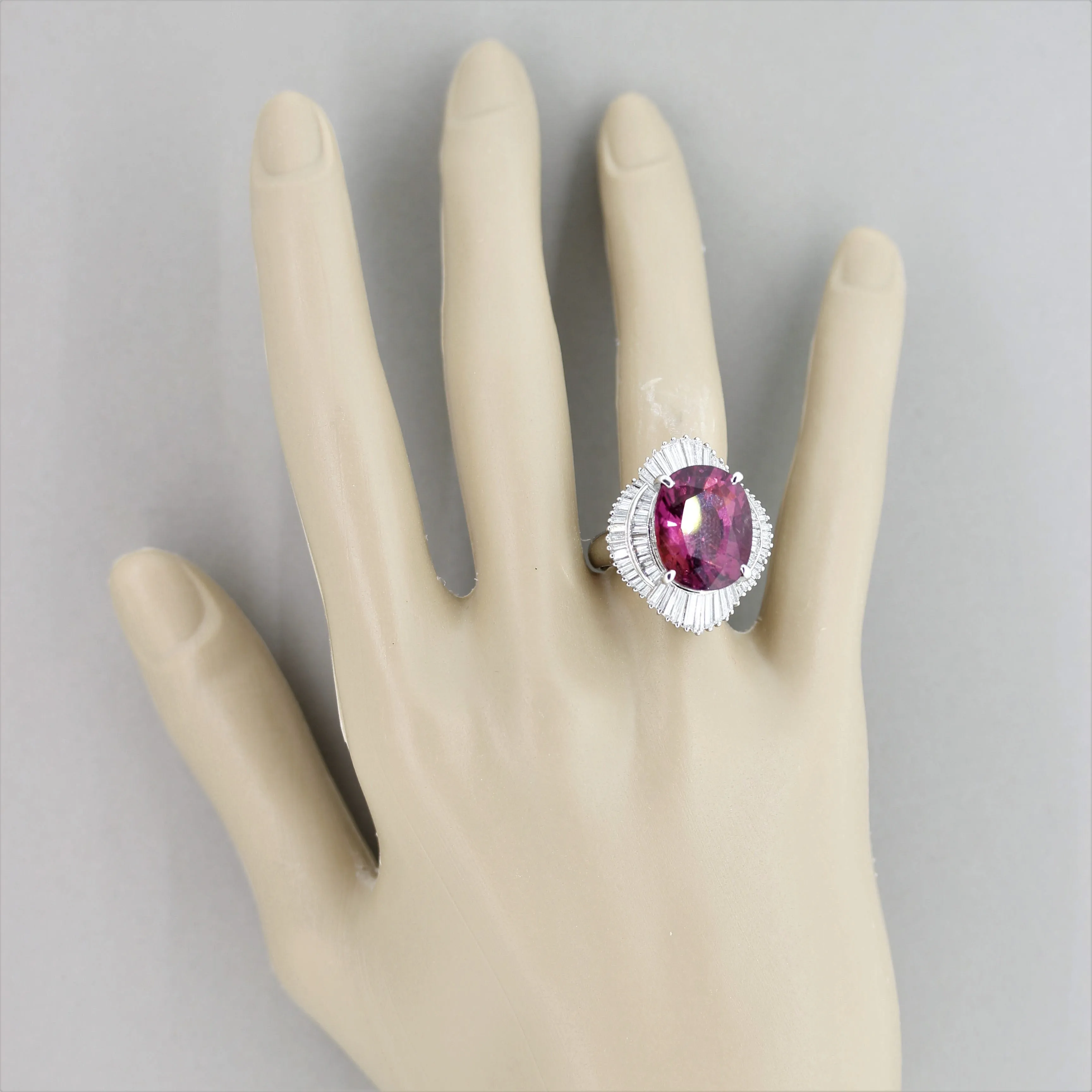 Large Pink Tourmaline Diamond Platinum Cocktail Ring