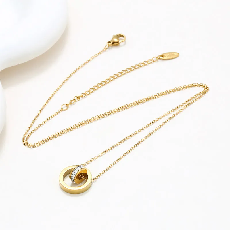 Light luxury temperament pendant Roman numerals geometric circle titanium steel necklace women's