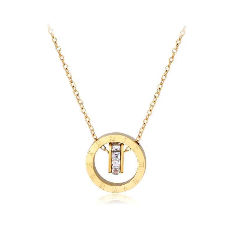 Light luxury temperament pendant Roman numerals geometric circle titanium steel necklace women's