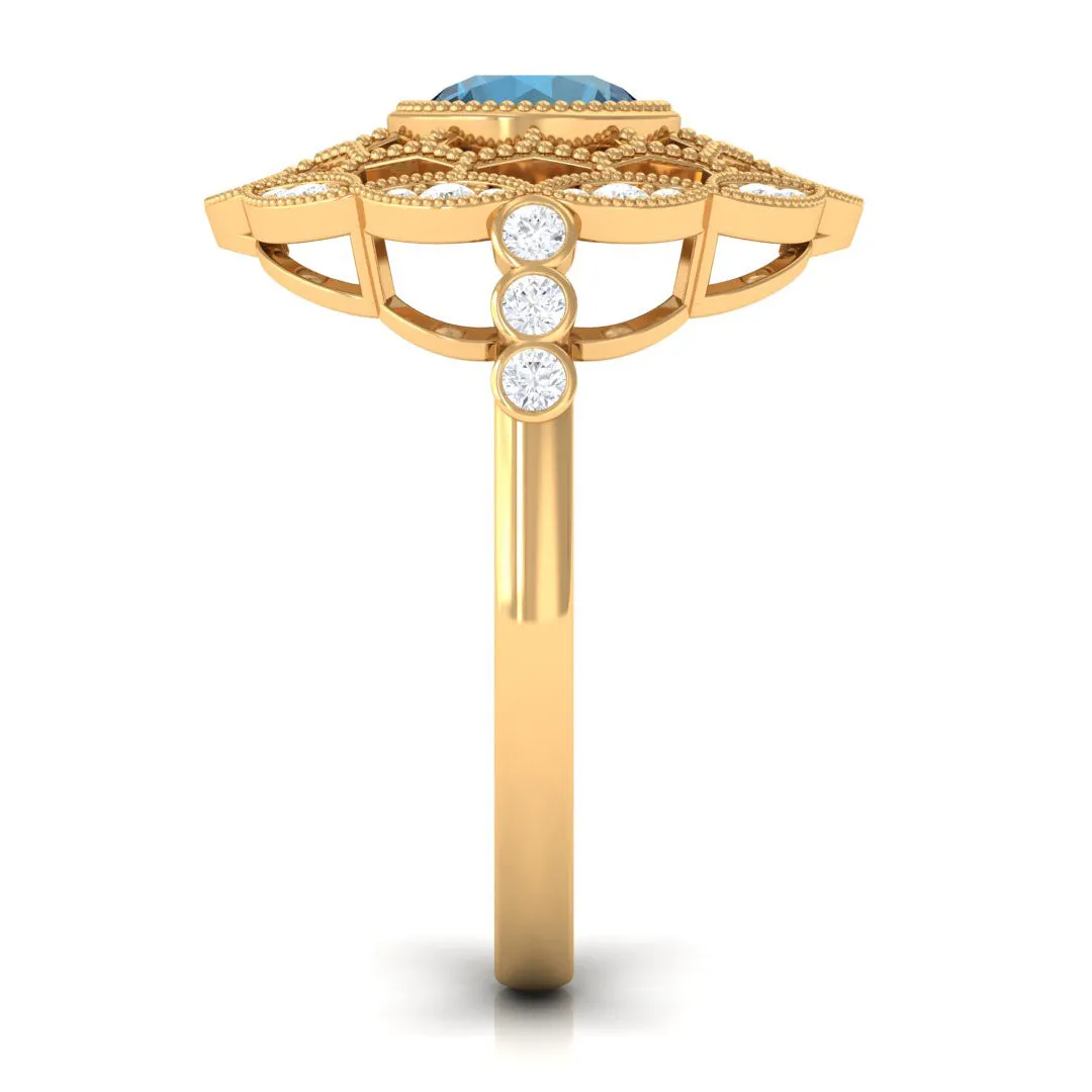 London Blue Topaz and Diamond Cocktail Engagement Ring