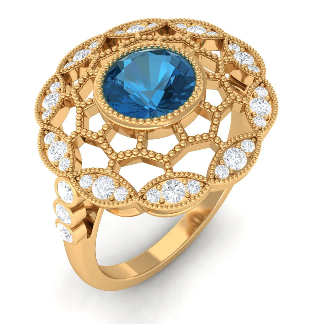 London Blue Topaz and Diamond Cocktail Engagement Ring