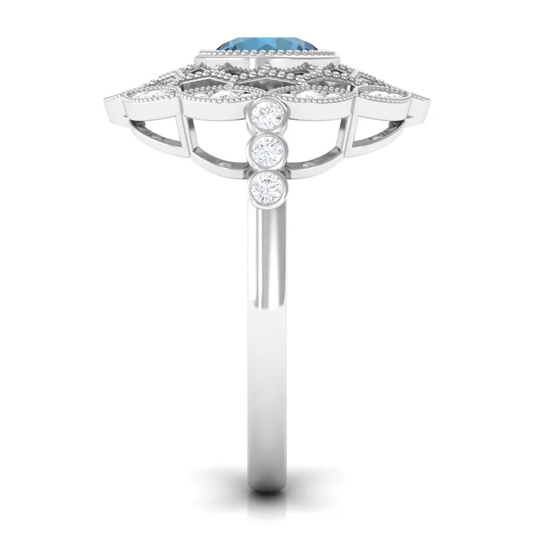 London Blue Topaz and Diamond Cocktail Engagement Ring