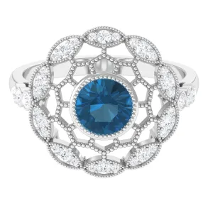 London Blue Topaz and Diamond Cocktail Engagement Ring