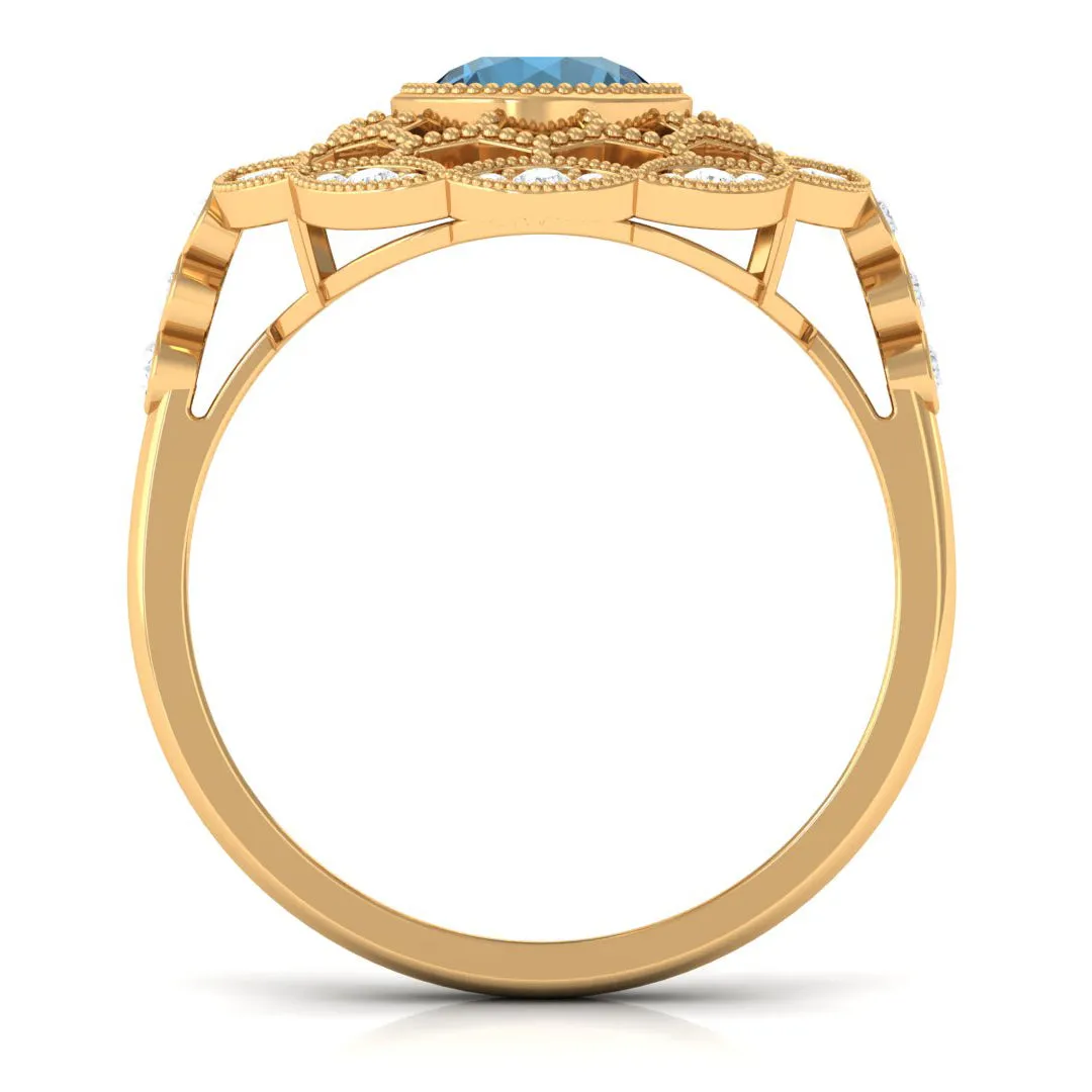 London Blue Topaz and Diamond Cocktail Engagement Ring