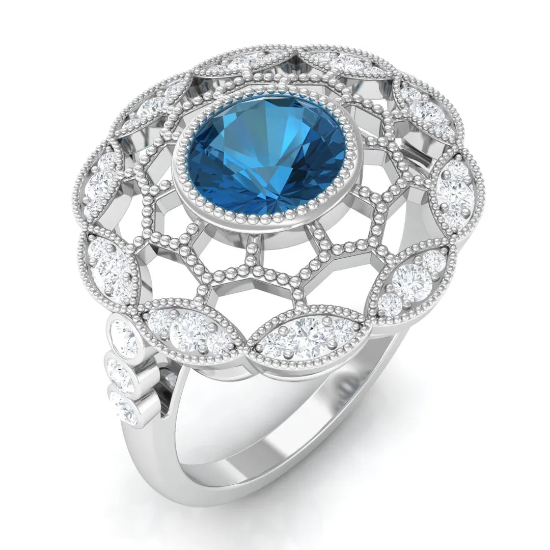 London Blue Topaz and Diamond Cocktail Engagement Ring
