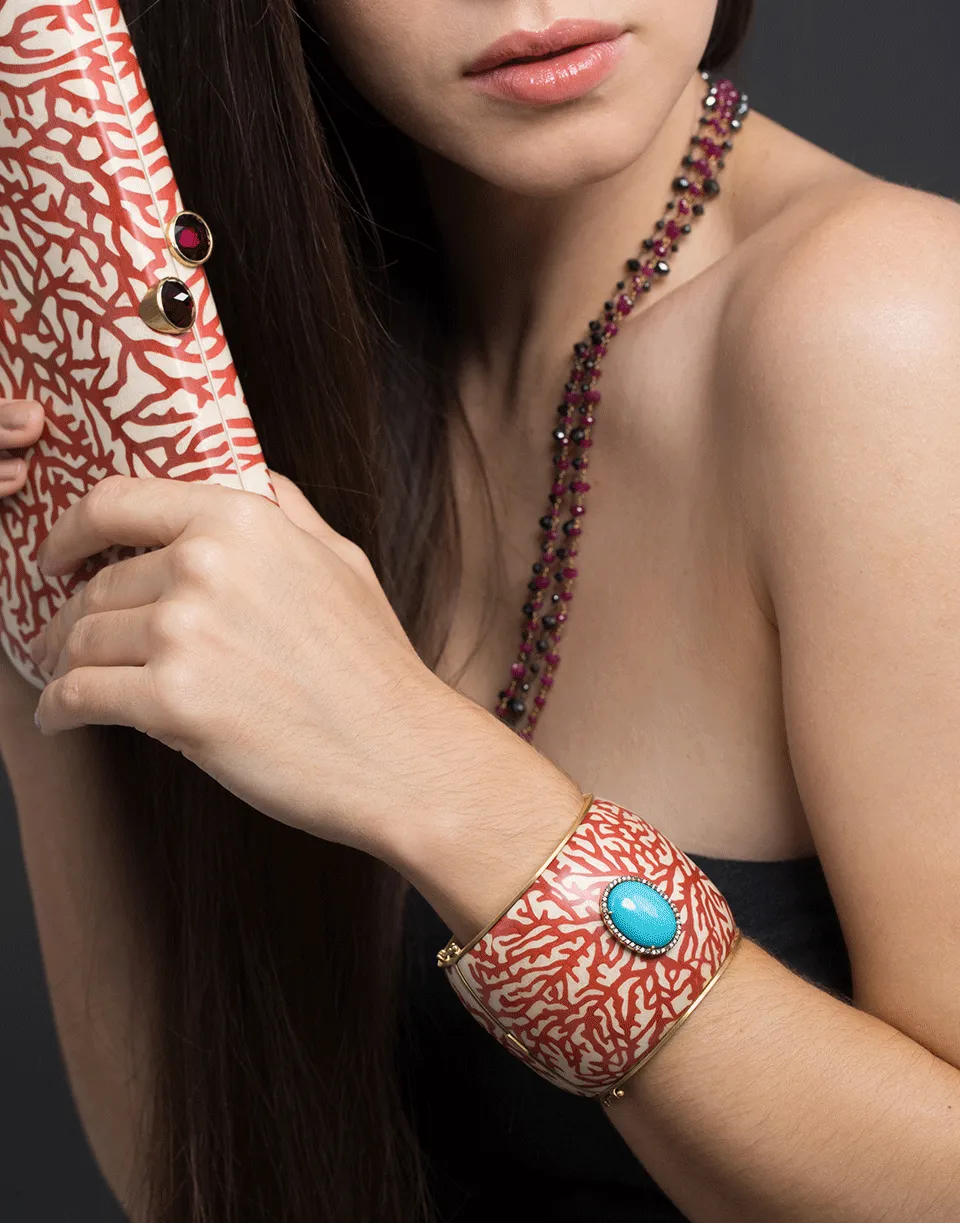 Marquetry Red Coral And Turquoise Bracelet