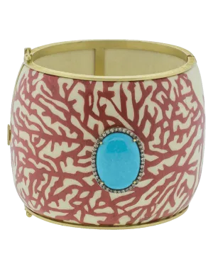 Marquetry Red Coral And Turquoise Bracelet